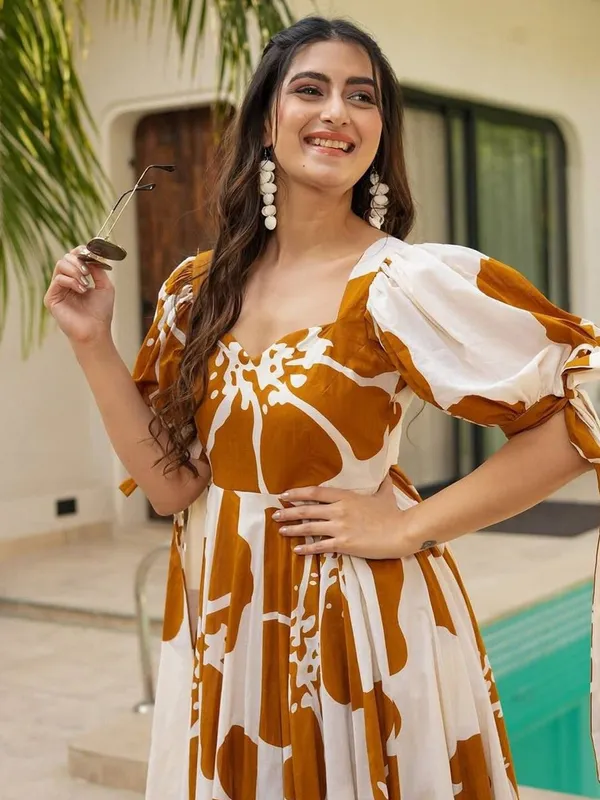 Yellow_&_White_Premium_Viscose_Rayon_Floral_Print_Flared/A-Line_Gown_For_Women