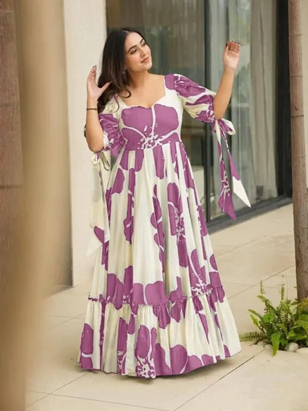 Purple_Premium_Viscose_Rayon_Floral_Print_Flared/A-Line_Gown_For_Women