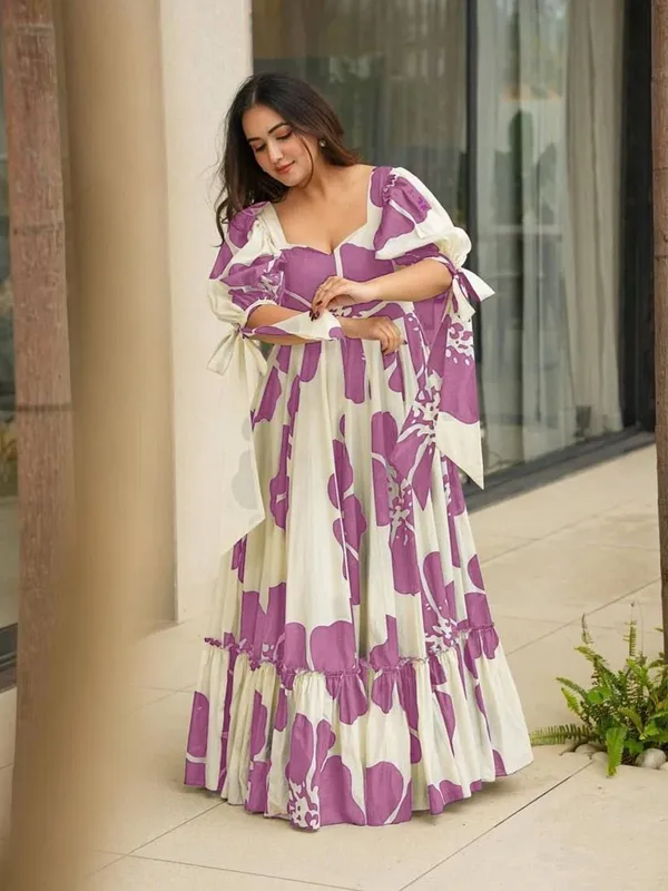 Purple_Premium_Viscose_Rayon_Floral_Print_Flared/A-Line_Gown_For_Women