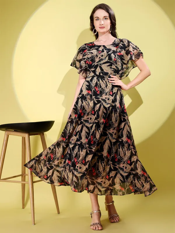 Black_Premium_Georgette_Printed_Dress_For_Women