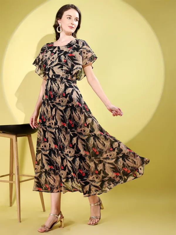 Black_Premium_Georgette_Printed_Dress_For_Women