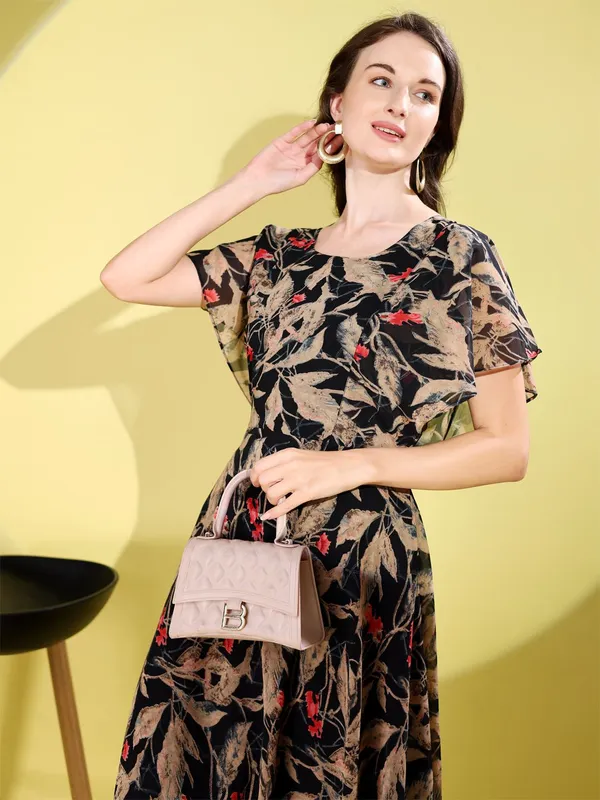 Black_Premium_Georgette_Printed_Dress_For_Women