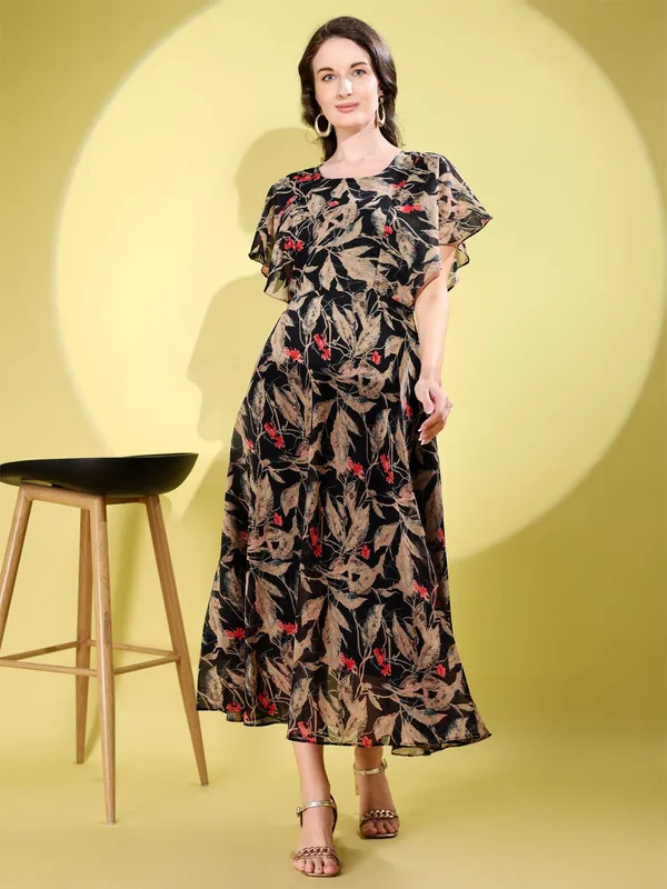 Black_Premium_Georgette_Printed_Dress_For_Women