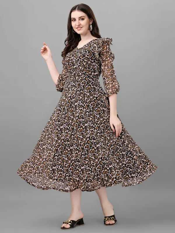 Black_&_White_&_Brown_Premium_Georgette_Printed_Dress_For_Women