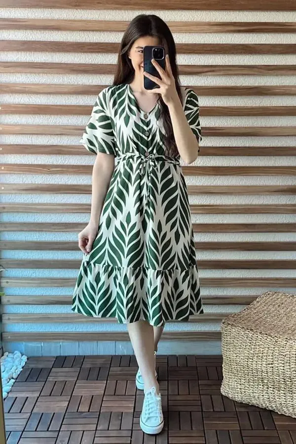 Green_&_White_Premium_Viscose_Rayon_Printed_Dress_For_Women