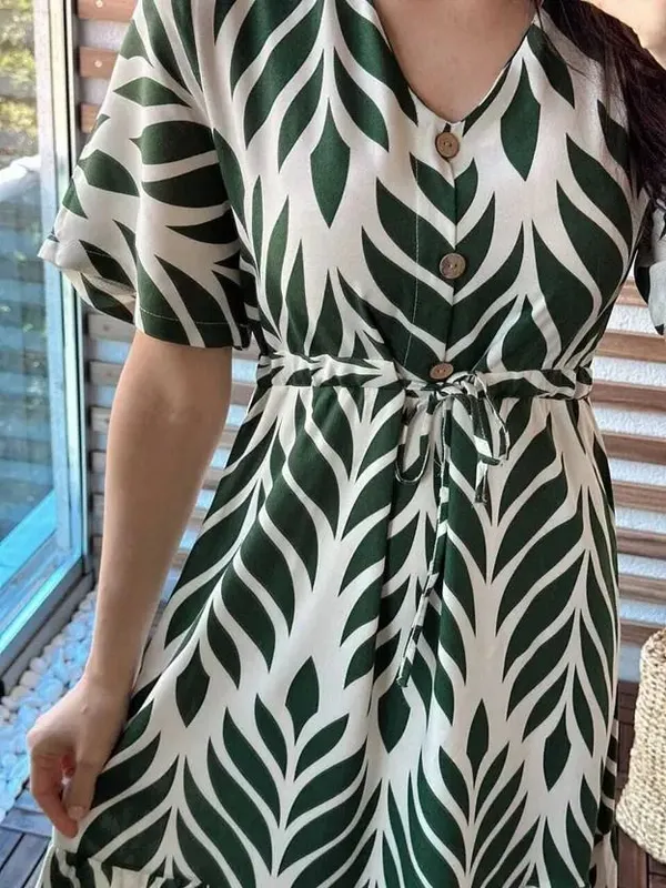 Green_&_White_Premium_Viscose_Rayon_Printed_Dress_For_Women