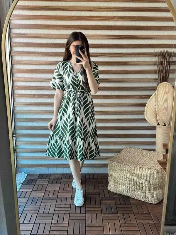 Green_&_White_Premium_Viscose_Rayon_Printed_Dress_For_Women
