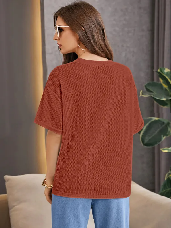 Orange_Premium_Wool_Solid_Regular_Top_For_Women