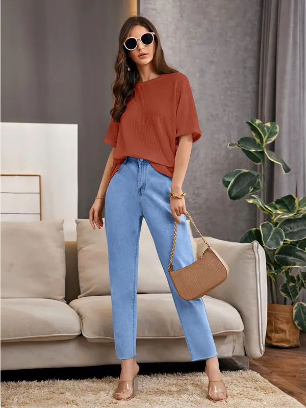 Orange_Premium_Wool_Solid_Regular_Top_For_Women
