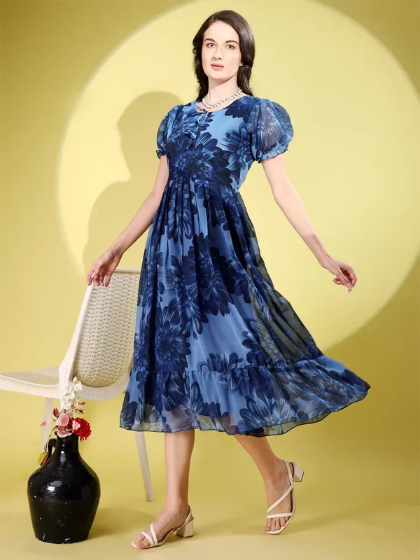 Blue_Premium_Georgette_Floral_Print_Dress_For_Women