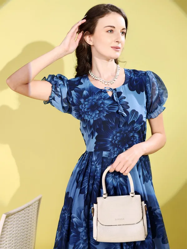 Blue_Premium_Georgette_Floral_Print_Dress_For_Women