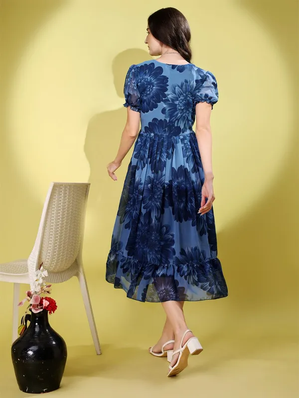 Blue_Premium_Georgette_Floral_Print_Dress_For_Women