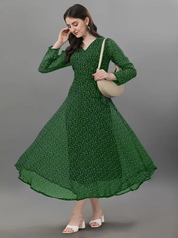 Green_&_White_Premium_Georgette_Printed_Dress_For_Women