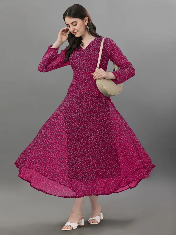 Magenta_Premium_Georgette_Printed_Dress_For_Women