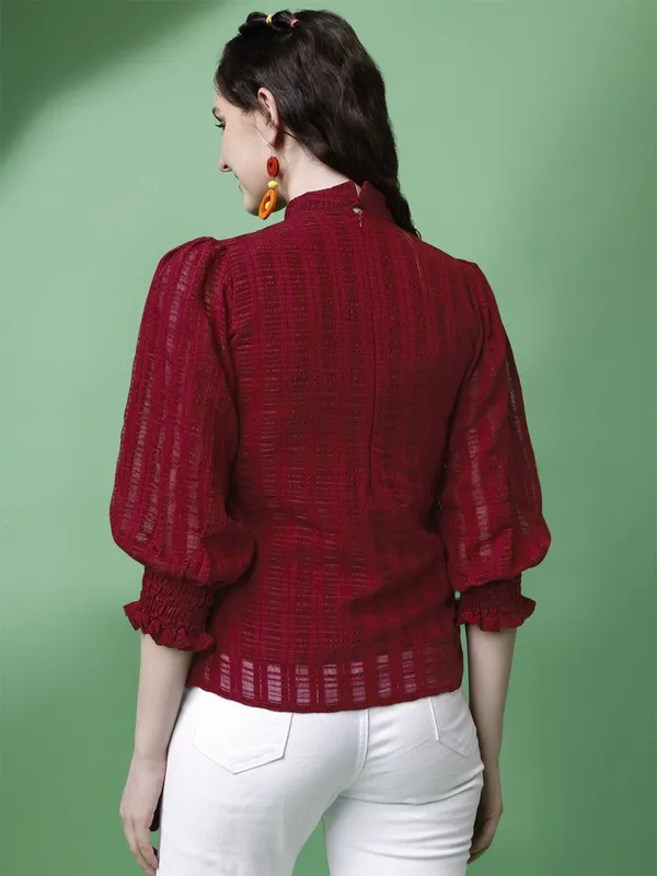 Maroon_Premium_Georgette_Self_Design_Regular_Top_For_Women