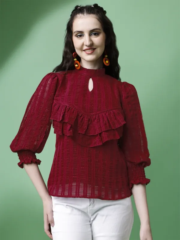 Maroon_Premium_Georgette_Self_Design_Regular_Top_For_Women