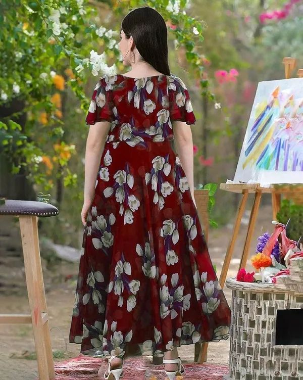 Maroon_&_White_&_Dark_Green_Premium_Georgette_Printed_Dress_For_Women