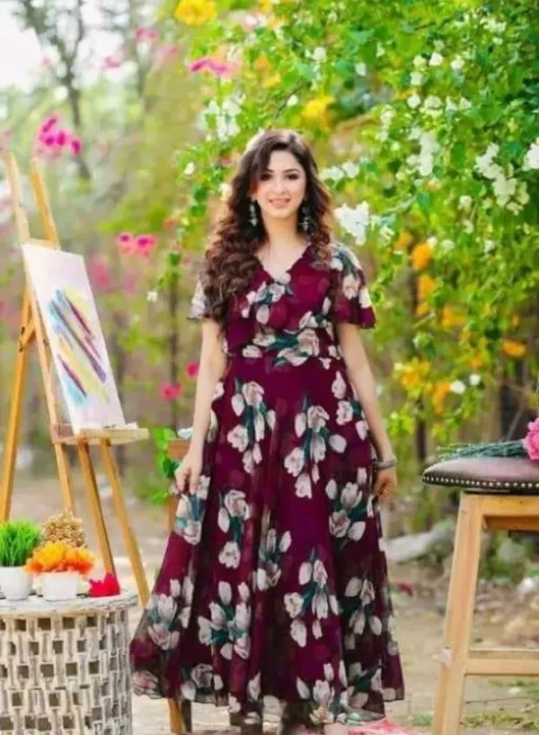 Maroon_&_White_&_Dark_Green_Premium_Georgette_Printed_Dress_For_Women