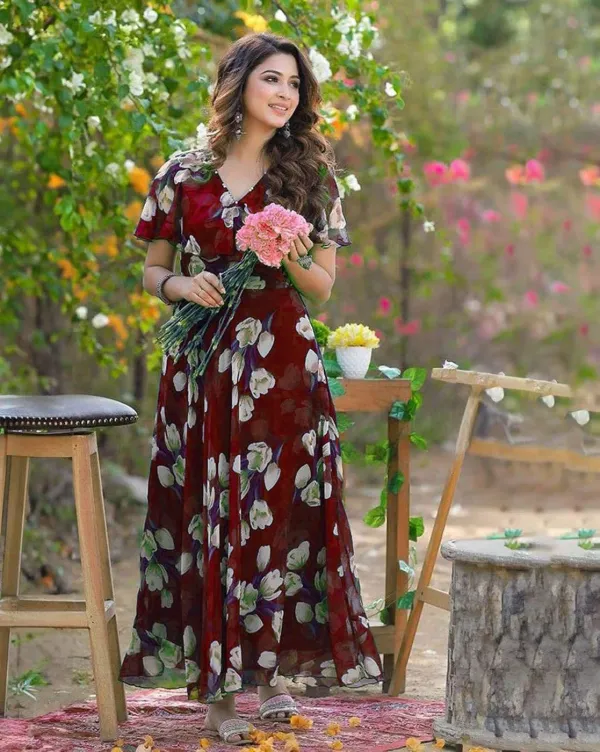 Maroon_&_White_&_Dark_Green_Premium_Georgette_Printed_Dress_For_Women