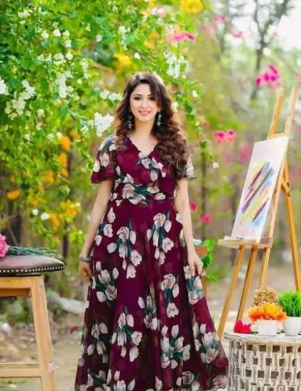 Maroon_&_White_&_Dark_Green_Premium_Georgette_Printed_Dress_For_Women