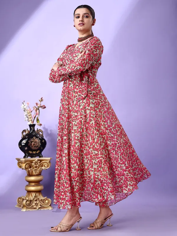 Pink_Premium_Georgette_Printed_Dress_For_Women