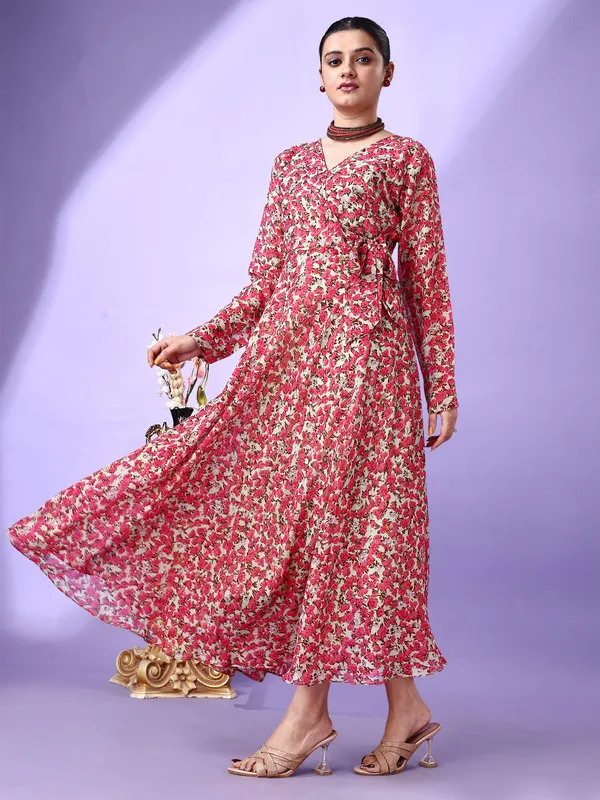 Pink_Premium_Georgette_Printed_Dress_For_Women