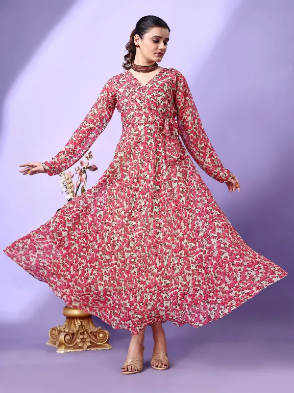 Pink_Premium_Georgette_Printed_Dress_For_Women