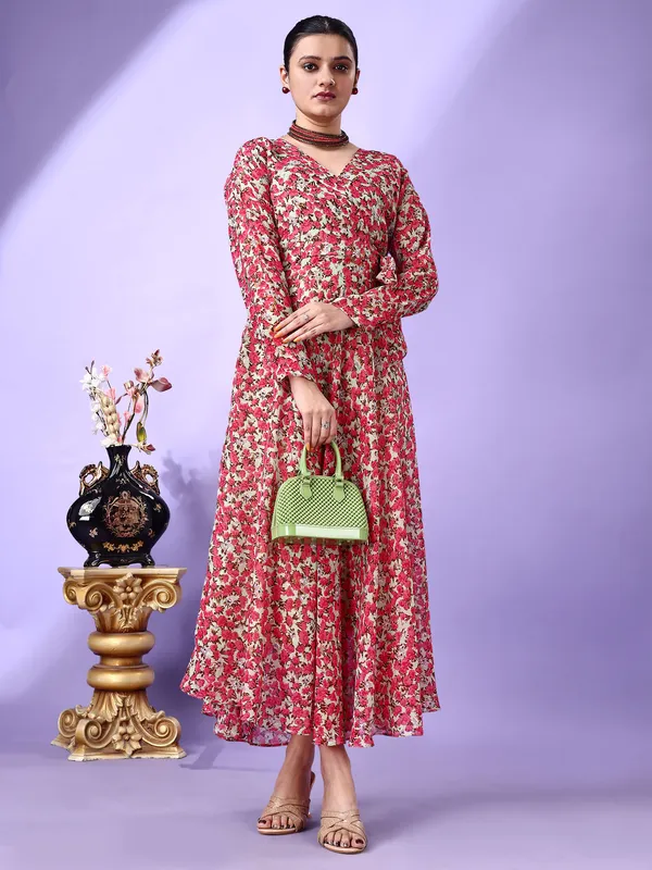 Pink_Premium_Georgette_Printed_Dress_For_Women