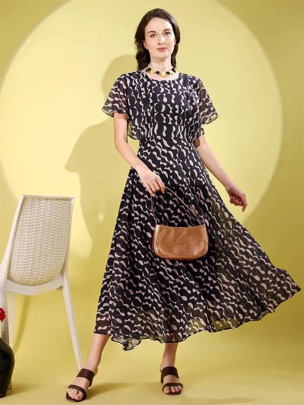 Black_Premium_Georgette_Printed_Dress_For_Women