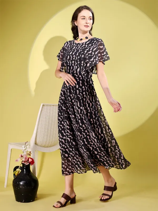 Black_Premium_Georgette_Printed_Dress_For_Women