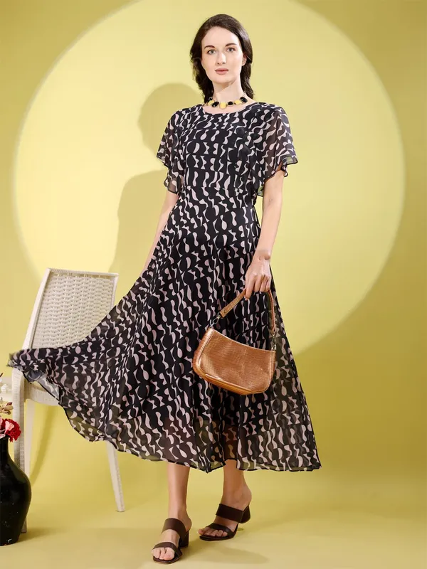 Black_Premium_Georgette_Printed_Dress_For_Women