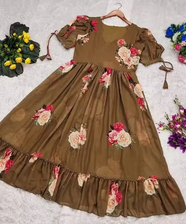 Brown_Premium_Georgette_Floral_Print_Dress_For_Women