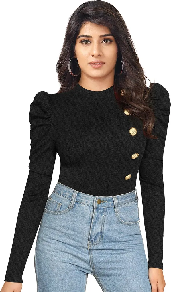 Black_Solid_Polyester_High_Neck_Full_Sleeve_Regular_Top_For_Women