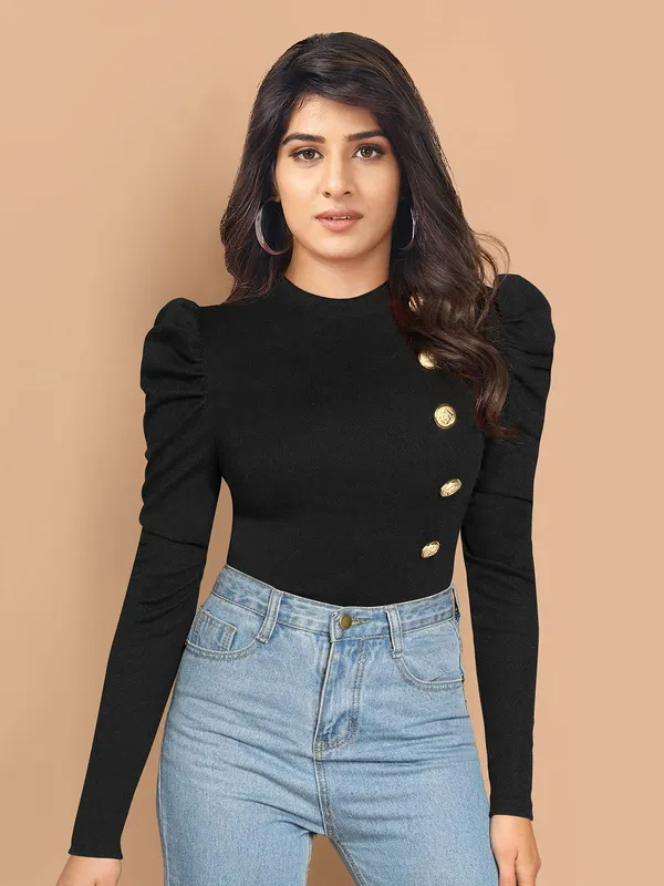 Black_Solid_Polyester_High_Neck_Full_Sleeve_Regular_Top_For_Women