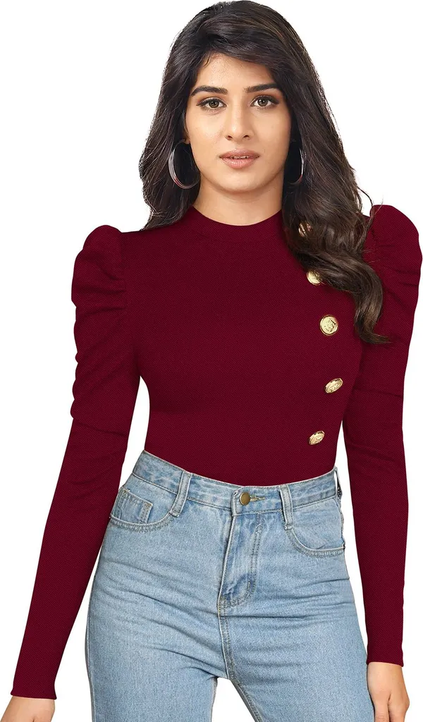 Maroon_Solid_Polyester_High_Neck_Full_Sleeve_Regular_Top_For_Women