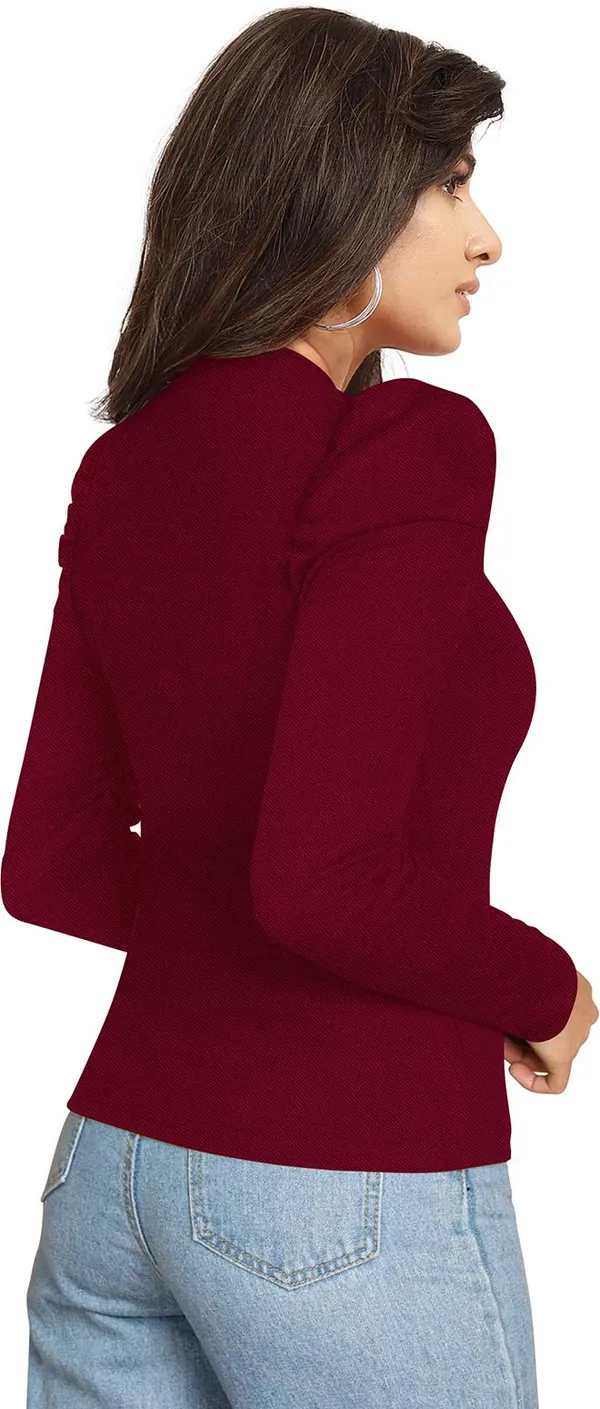Maroon_Solid_Polyester_High_Neck_Full_Sleeve_Regular_Top_For_Women