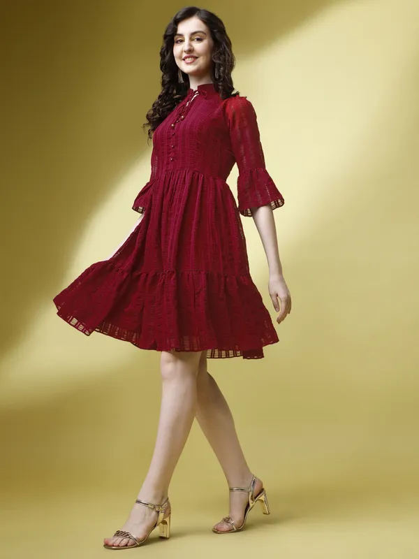 Maroon_Premium_Georgette_Striped_Dress_For_Women