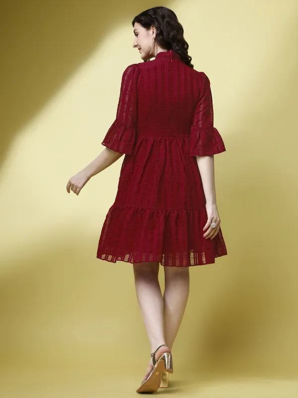 Maroon_Premium_Georgette_Striped_Dress_For_Women