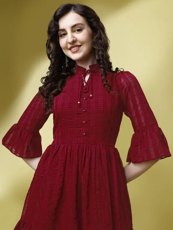 Maroon_Premium_Georgette_Striped_Dress_For_Women