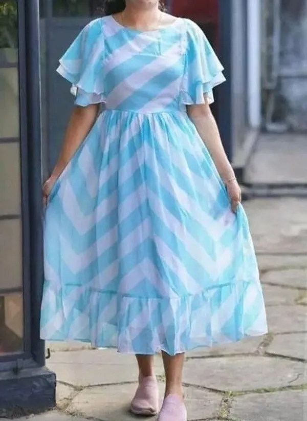 Light_Blue_&_White_Premium_Georgette_Chevron/Zig_Zag_Dress_For_Women