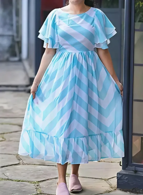 Light_Blue_&_White_Premium_Georgette_Chevron/Zig_Zag_Dress_For_Women