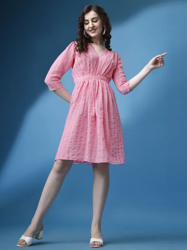 Pink_Premium_Georgette_Striped_Dress_For_Women
