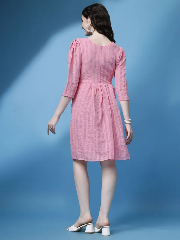 Pink_Premium_Georgette_Striped_Dress_For_Women