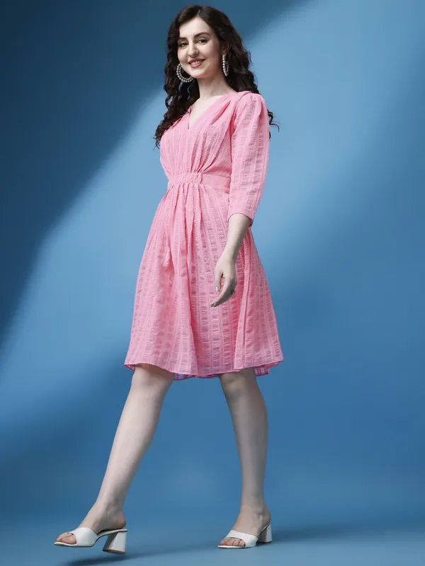 Pink_Premium_Georgette_Striped_Dress_For_Women