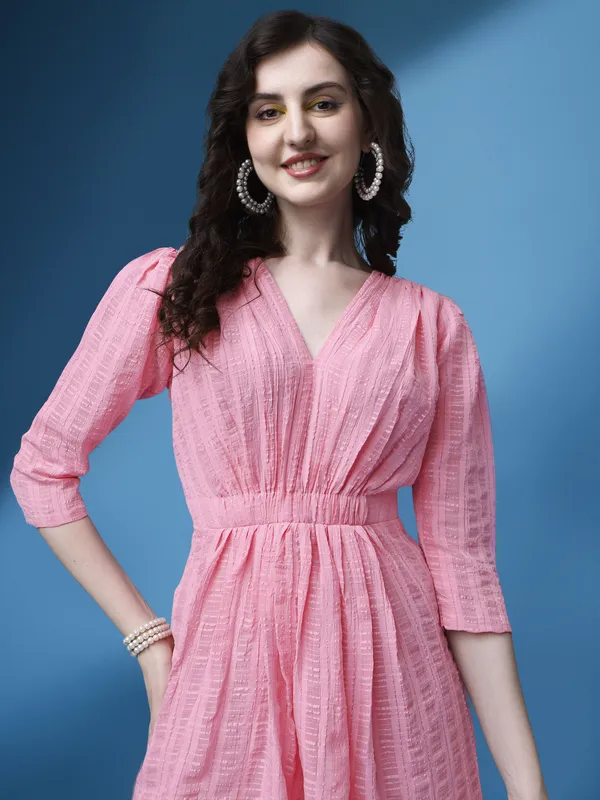 Pink_Premium_Georgette_Striped_Dress_For_Women