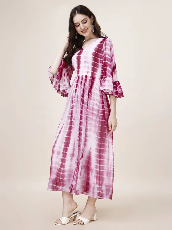 White_&_Purple_Premium_Georgette_Striped_Dress_For_Women