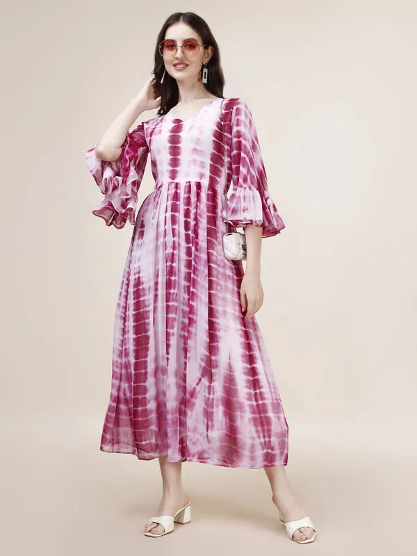 White_&_Purple_Premium_Georgette_Striped_Dress_For_Women