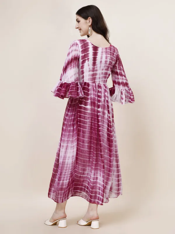 White_&_Purple_Premium_Georgette_Striped_Dress_For_Women