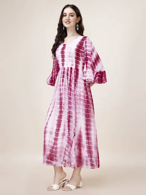 White_&_Purple_Premium_Georgette_Striped_Dress_For_Women