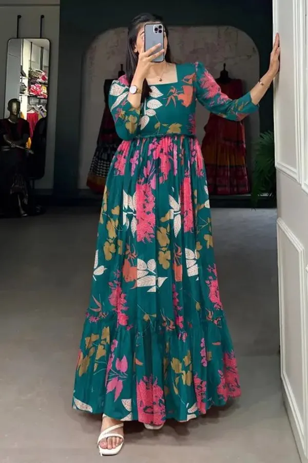Dark_Green_Premium_Georgette_Floral_Print_Anarkali_For_Women